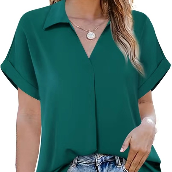 Green Solid V-Neck Casual Blouse – Size 4 Temu - Short Sleeve - Brand New - Picture 4 of 5